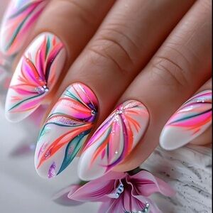 Women’s Bright Colored Swirl Spring Summer Press On Nails